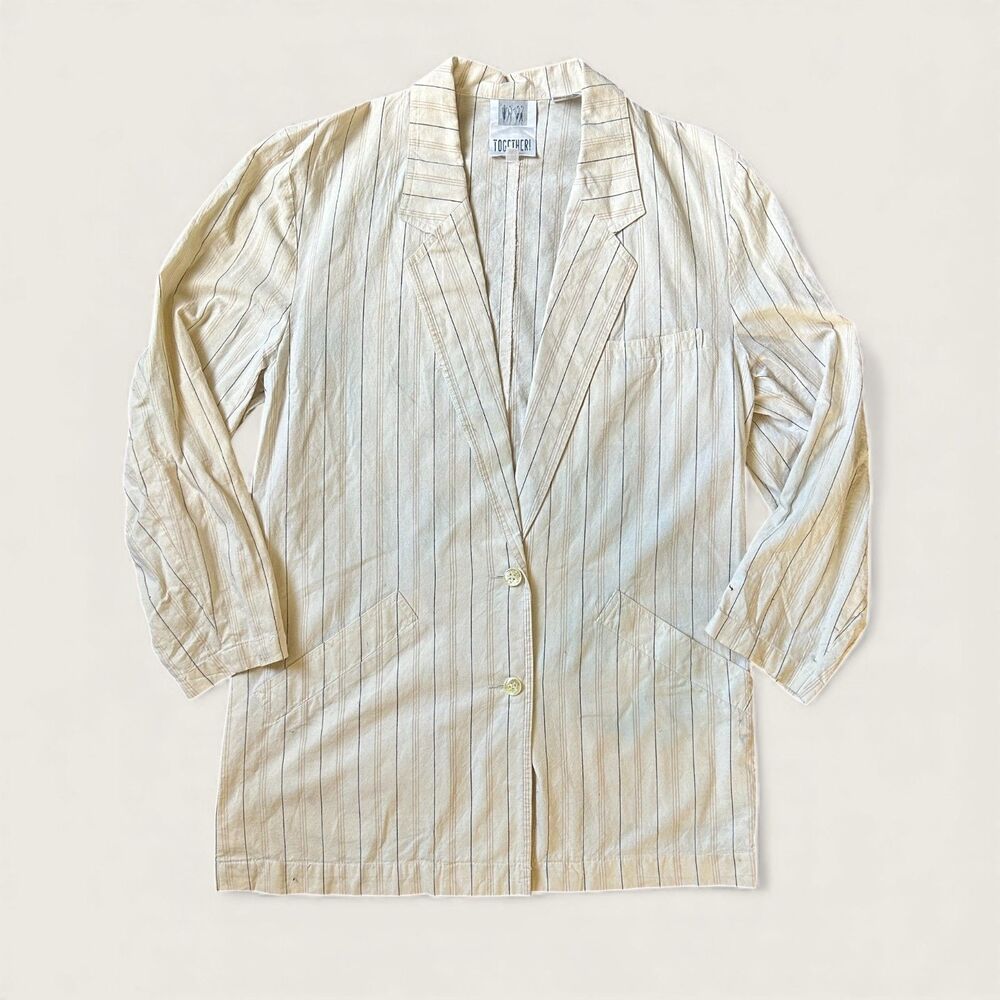 Vintage Together! Cotton Longline Blazer Women’s 12M Striped Cream 80s 90s